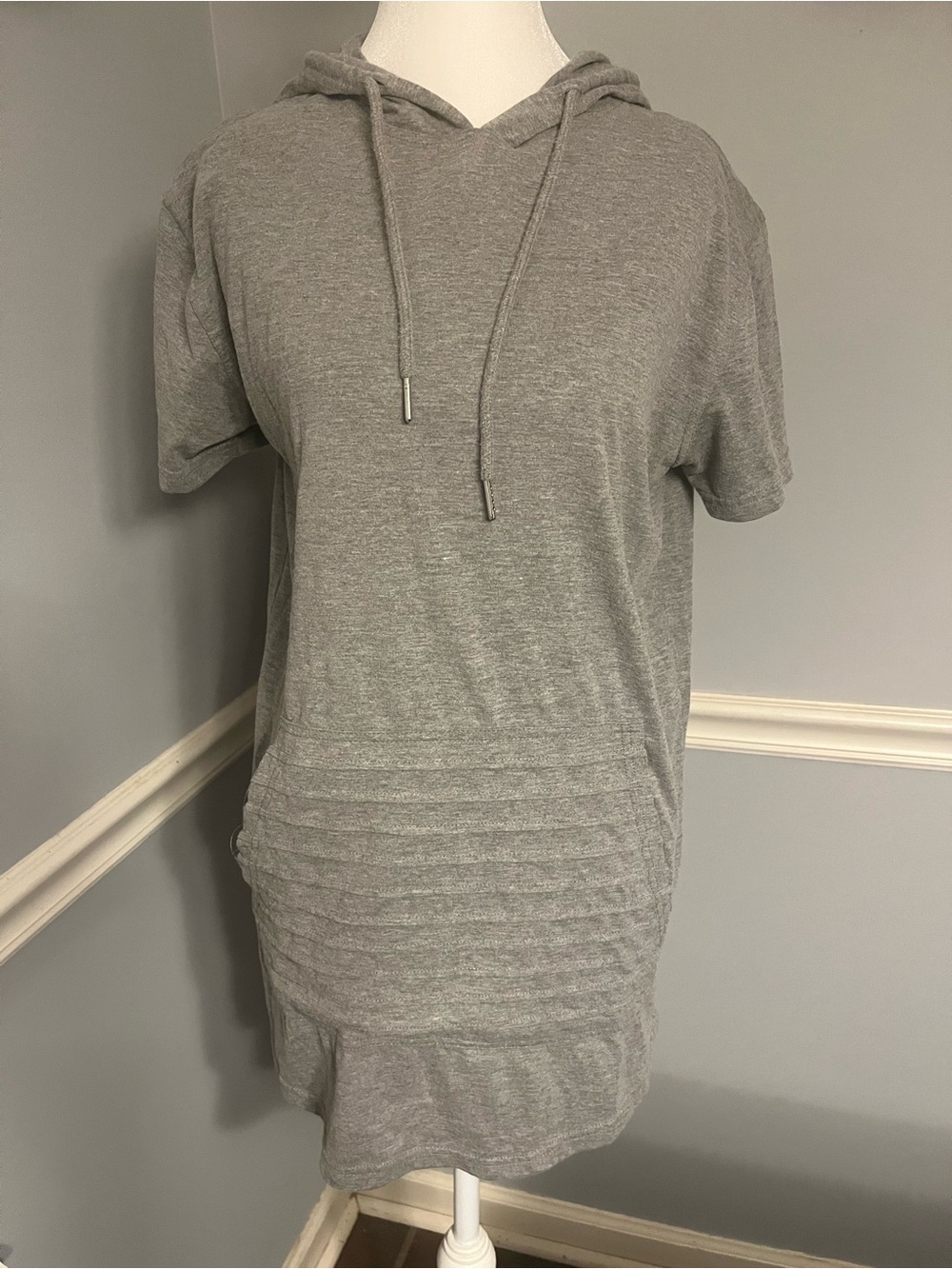 Short-Sleeve Gray Hooded athletic dress/tunic